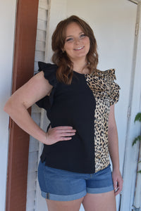 Half Cheetah blouse with Ruffle shoulders