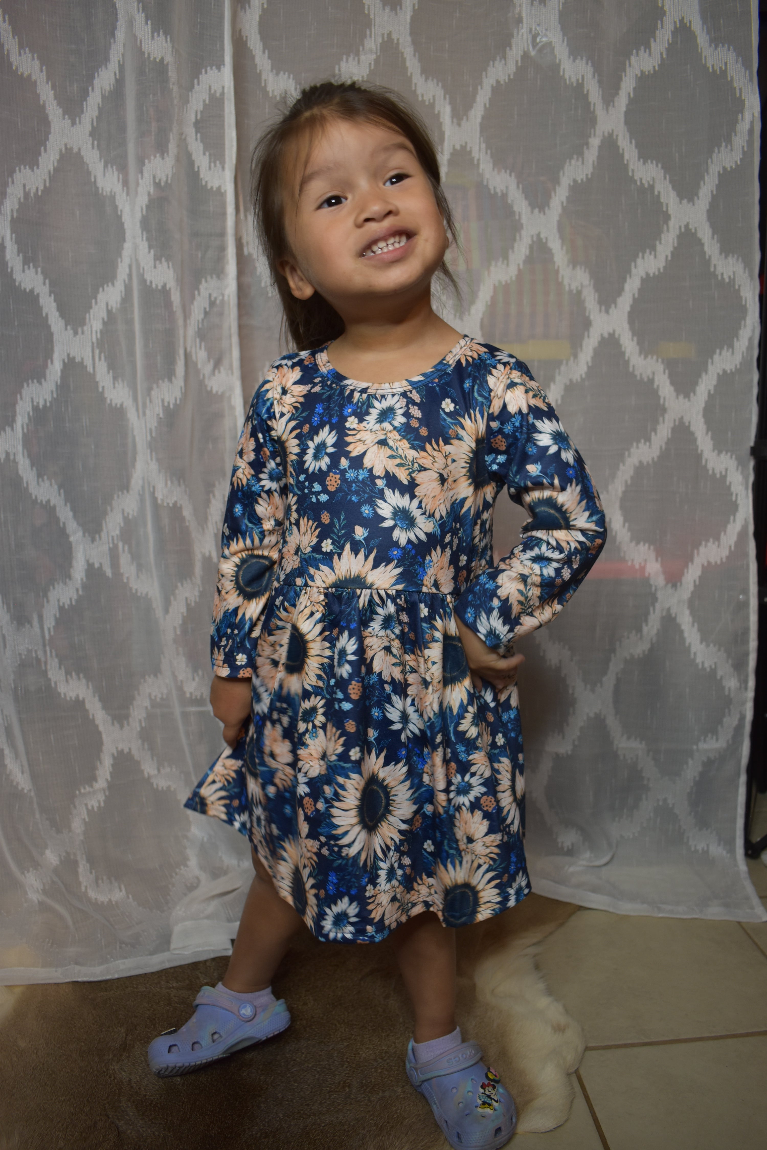 SUNFLOWER PRINTED ON BLUE DRESS