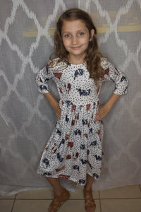 Moo Meadows 3/4 Sleeve Pocket Twirl Dress