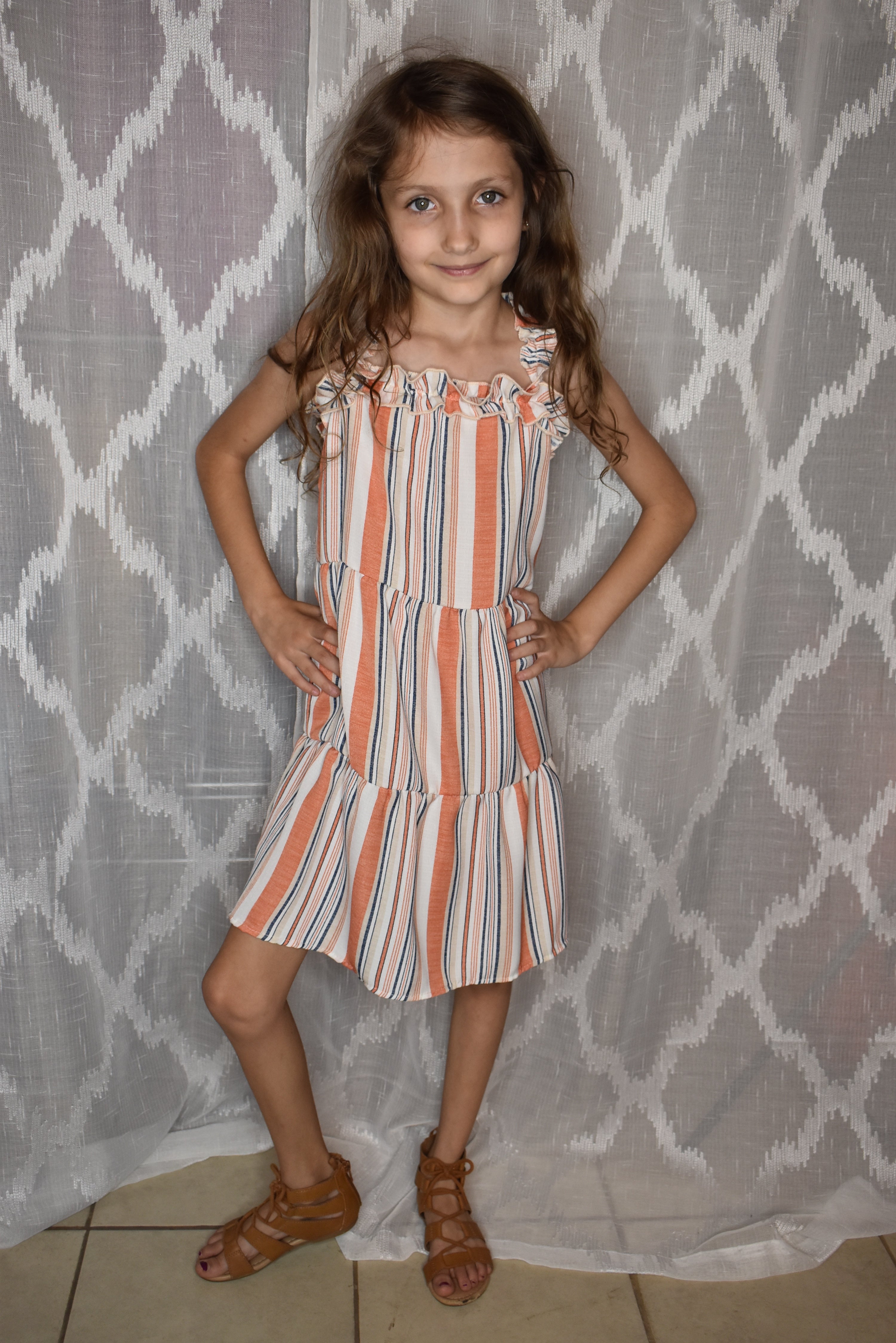 Orange and white strip Dress - Tween size