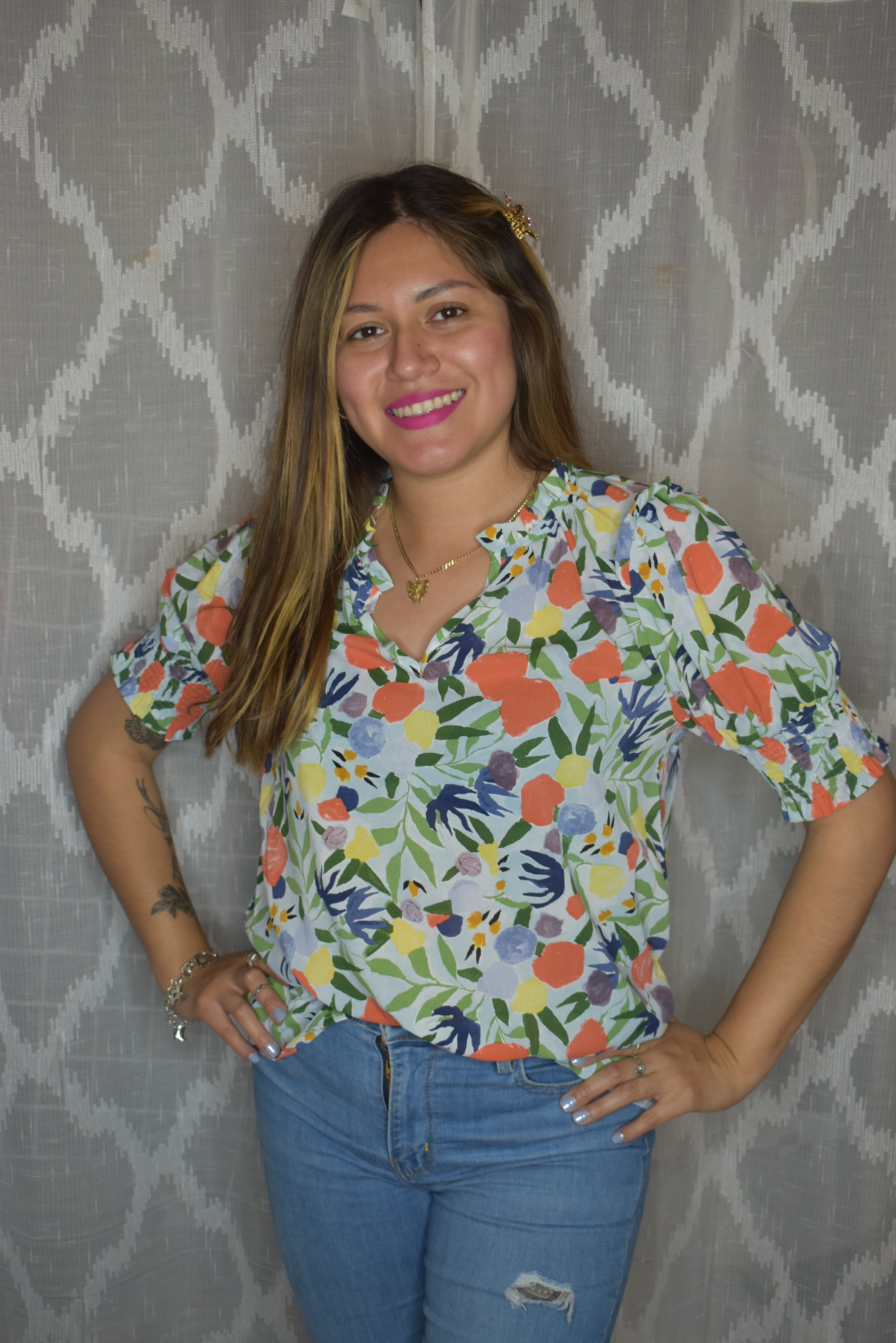 Light blue floral blouse