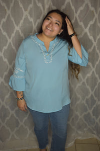 Baby blue embroidey shirt