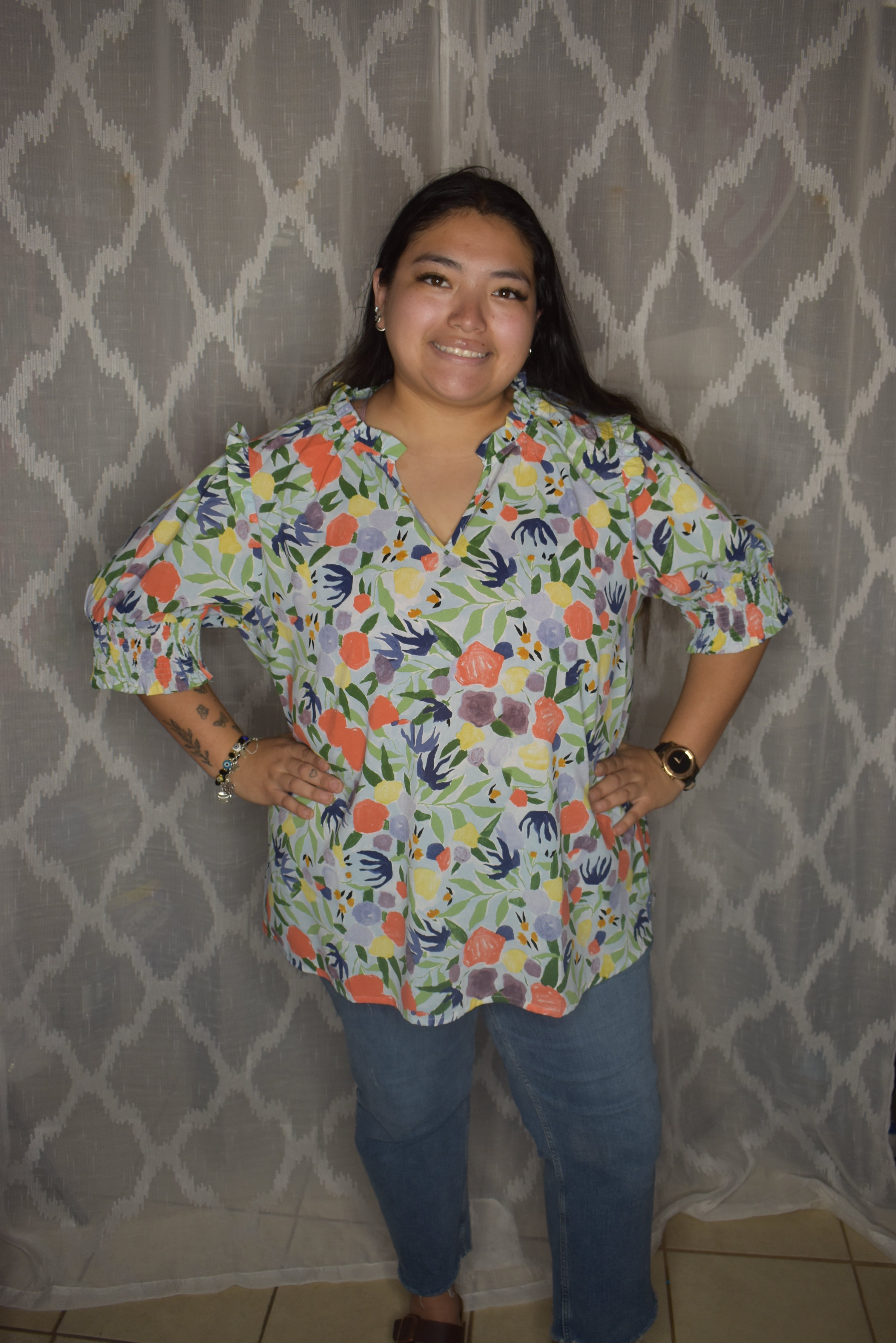 Feather Toss Print Blouse