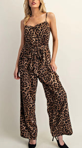 Satin Leopard Sleeveless Jumpsuit