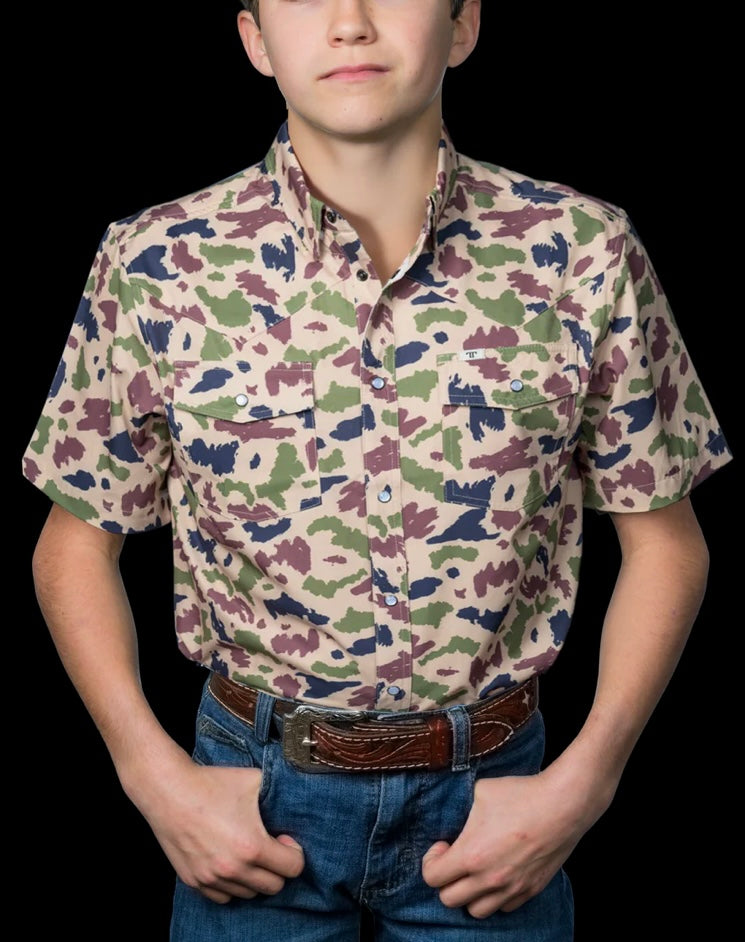 Kids Camo Short Sleeve Snap Shirt