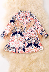 Coral and Navy Cowgirl Fringe Dress