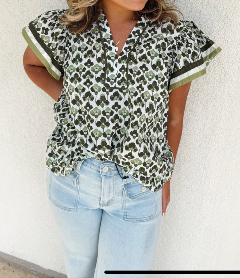Entro Olive Floral Top