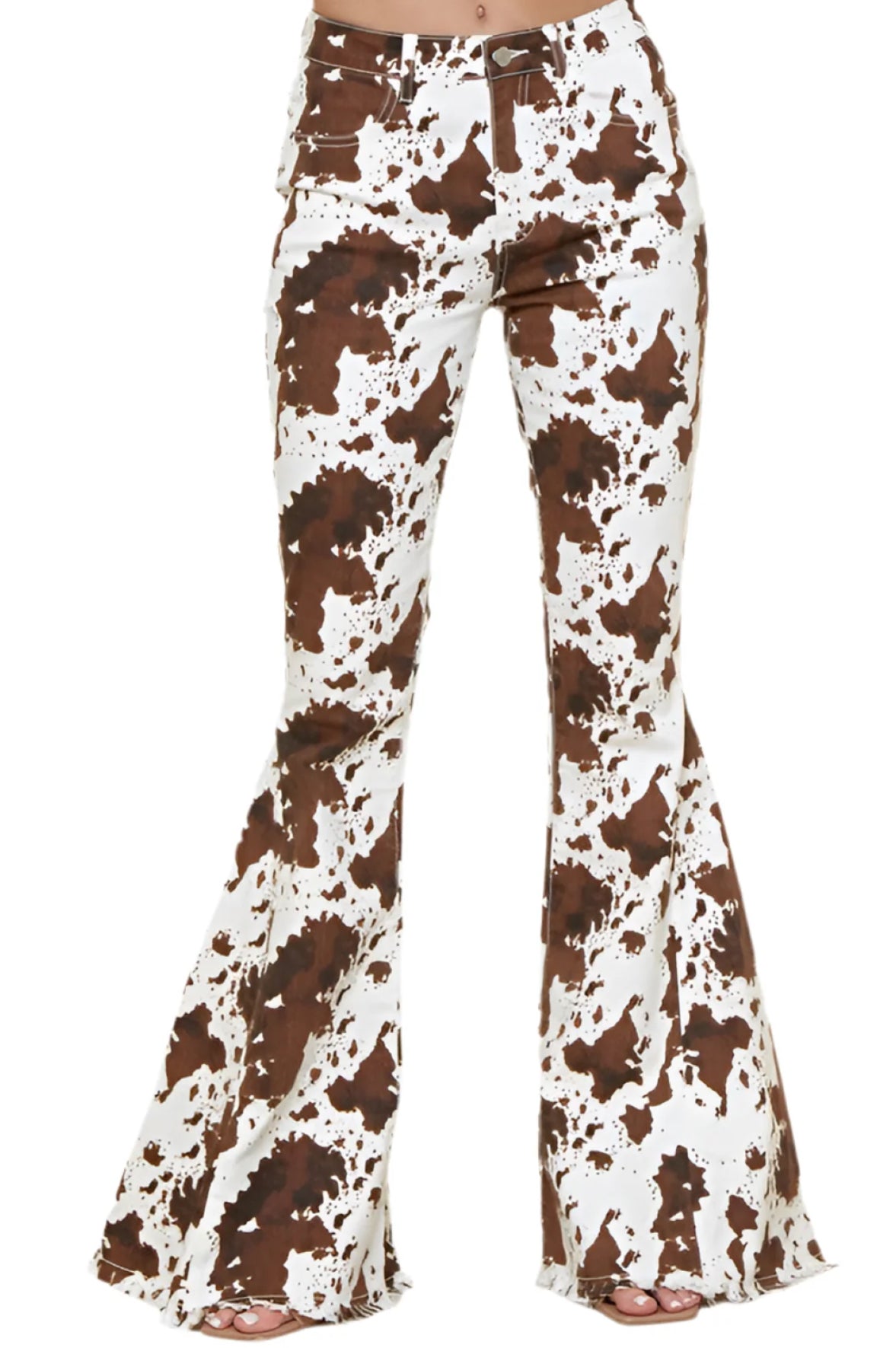 Cow Print Flare Denim Jeans