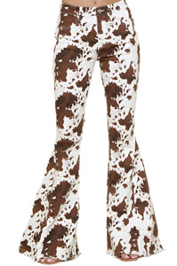 Cow Print Flare Denim Jeans