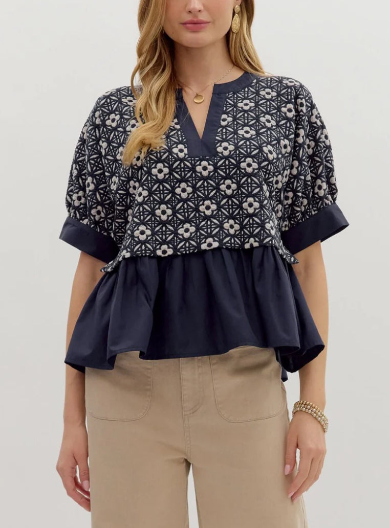 Entro Floral Jacquard Top