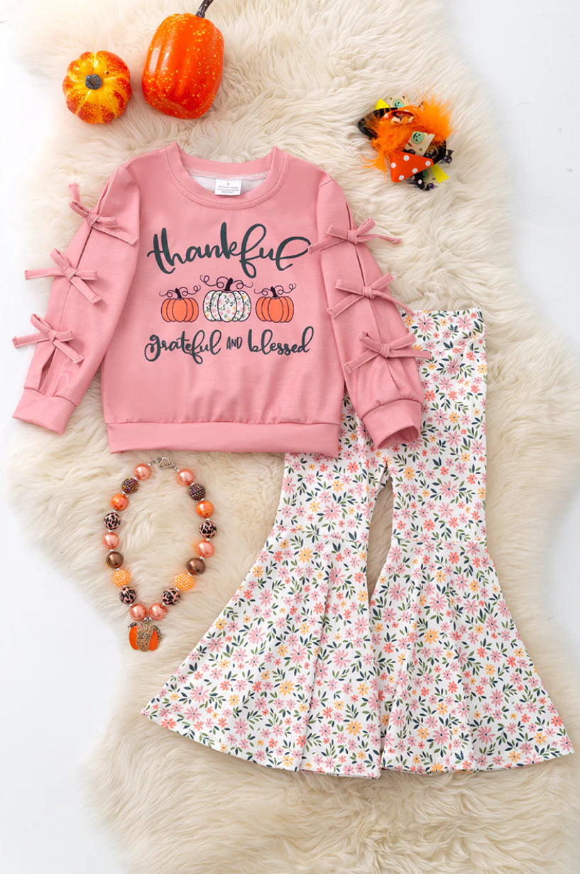 Thankful, Grateful, Blessed Bow Sleeve Set