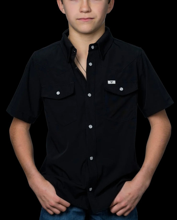 Kids Black Short Sleeve Snap Shirit