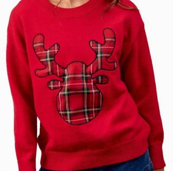 christmas plaid rudolph knit top