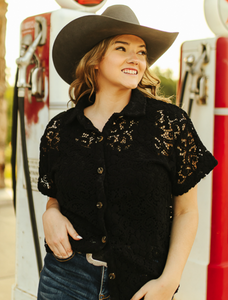 Black Button Down Crochet Top