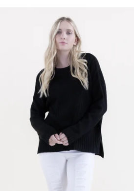 Crew Neck Sweater w/ Ribbed Front Detail