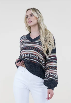 V-Neck Tribal Print Knitted Sweater