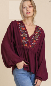 marron embordered blouse