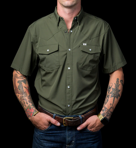 Ferrell Olive Green Short Sleeve Snap Shirt