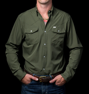 Ferrell Olive Green Longs Sleeve Snap Shirt