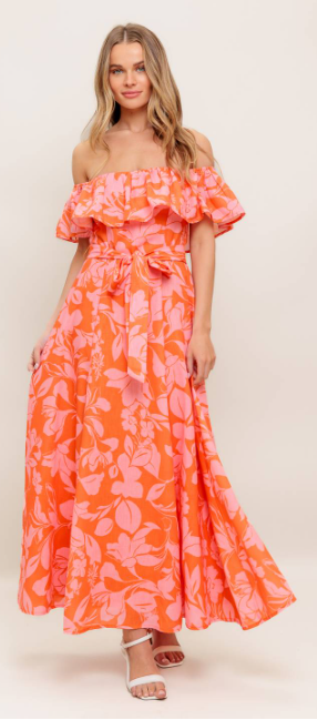 off the shoulder orange dress
