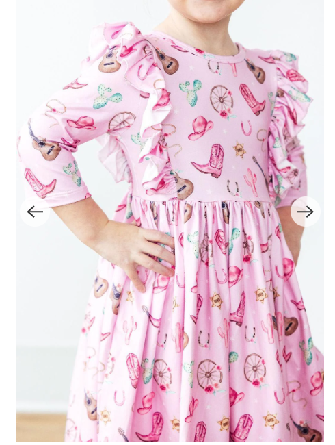 Boot Scootin' 3/4 Sleeve Ruffle Twirl Dress