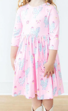 Little Miss Chickie 3/4 Sleeve Pocket Twirl Dress