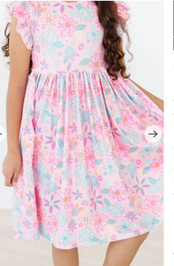 Beachy Blooms Flutter Sleeve Twirl Dress