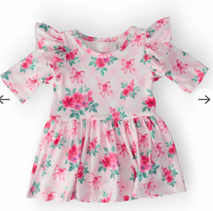 Gingham Bows 3/4 Sleeve Flutter Twirl Bodysuit