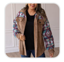 Tan Corduroy Shacket with Aztec Details