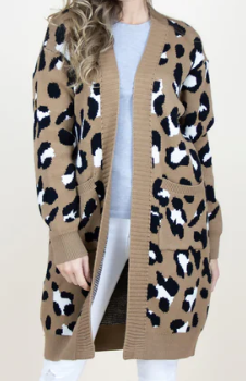 Leopard Cardigan w/ Front pocket