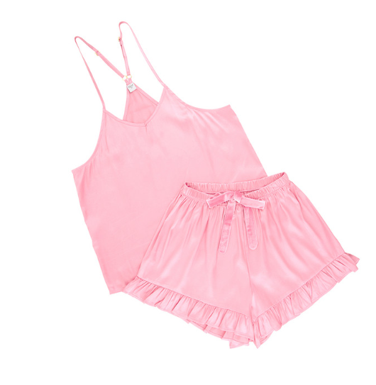 Cami + Velvet Ruffled Short - Pink