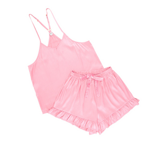 Cami + Velvet Ruffled Short - Pink