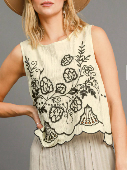 Sleeveless Embroidered Top