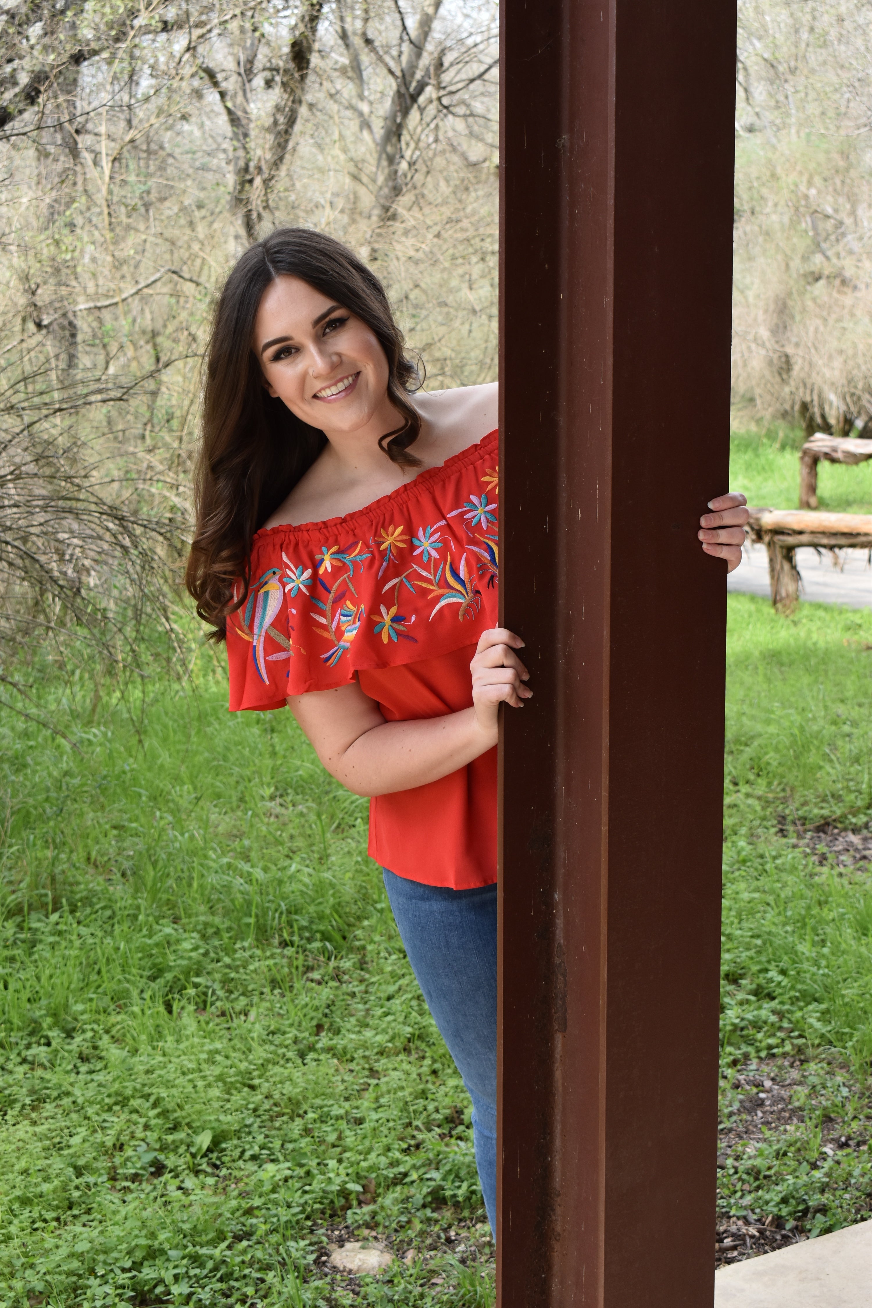 Red Fiesta over the shoulder Blouse