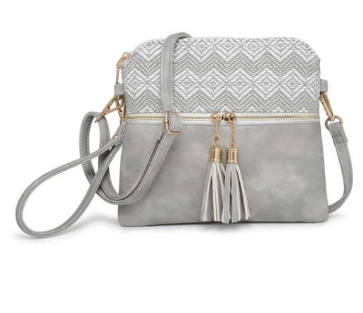 monogrammable two tone crossbody with tassel