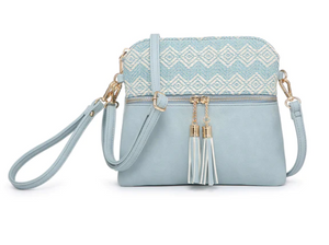 monogrammable two tone crossbody with tassel